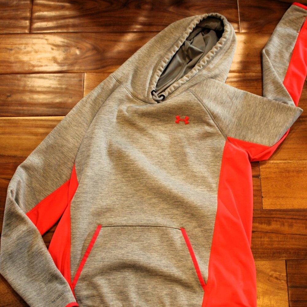 WOMENS UNDER ARMOUR HOODIE, GRAY/ORANGE, SIZE LARGE